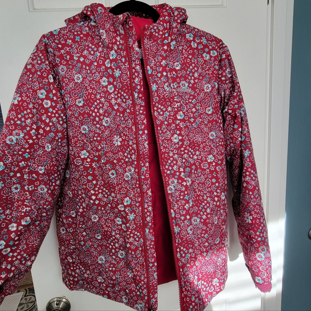 Columbia Floral Red Kids Jacket Large 14/16